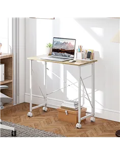 HOMCOM 80 cm Folding Desk on Wheels - Natural Tone 2