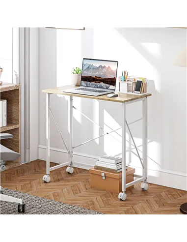 HOMCOM 80 cm Folding Desk on Wheels - Natural Tone