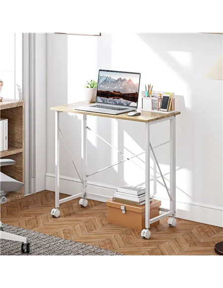 HOMCOM 80 cm Folding Desk on Wheels - Natural Tone