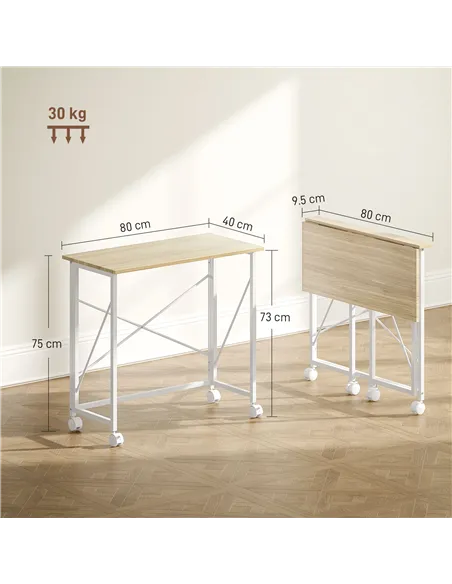 HOMCOM 80 cm Folding Desk on Wheels - Natural Tone