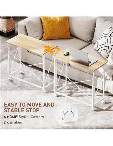 HOMCOM 80 cm Folding Desk on Wheels - Natural Tone