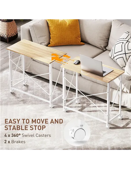 HOMCOM 80 cm Folding Desk on Wheels - Natural Tone