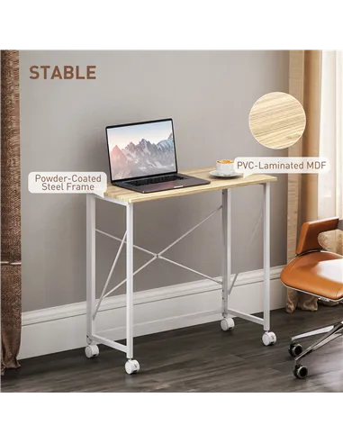 HOMCOM 80 cm Folding Desk on Wheels - Natural Tone