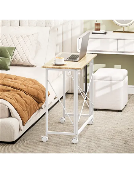 HOMCOM 80 cm Folding Desk on Wheels - Natural Tone