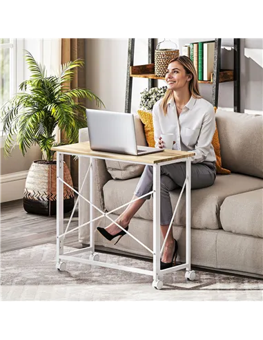 HOMCOM 80 cm Folding Desk on Wheels - Natural Tone