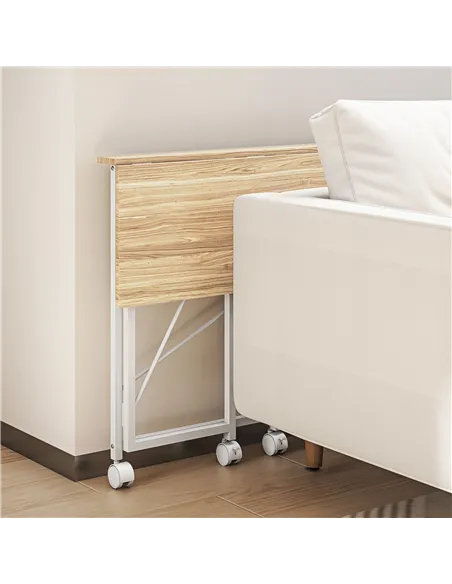 HOMCOM 80 cm Folding Desk on Wheels - Natural Tone