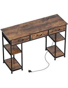HOMCOM 120cm Computer Desk with Power Outlets, Office Desk Study Table with Fabric Drawers and Storage Shelves, Rustic Brown