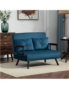 HOMCOM 4-in-1 Velvet-Feel Double Sofa Bed, with Pillows - Blue 2