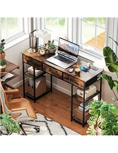 HOMCOM 120cm Computer Desk with Power Outlets, Office Desk Study Table with Fabric Drawers and Storage Shelves, Rustic Brown 2