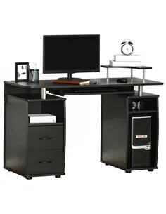 HOMCOM Computer Desk Office PC Table Workstation with Keyboard Tray, CPU Shelf, Drawers, Sliding Scanner Shelf, Black