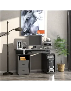 HOMCOM Computer Desk Office PC Table Workstation with Keyboard Tray, CPU Shelf, Drawers, Sliding Scanner Shelf, Black 2