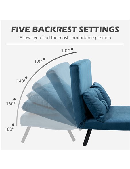 HOMCOM 4-in-1 Velvet-Feel Double Sofa Bed, with Pillows - Blue