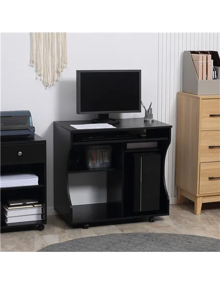HOMCOM Multi-Storage Compact Work Desk, with Wheels - Black
