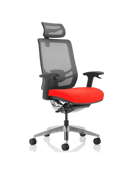 Dynamic Ergo Click Posture Office Chair Bespoke Fabric Seat Tabasco Orange Black Mesh Back with Headrest KCUP1931