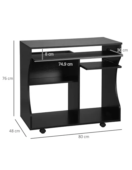 HOMCOM Multi-Storage Compact Work Desk, with Wheels - Black