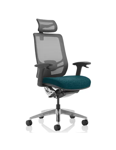 Dynamic Ergo Click Posture Office Chair Bespoke Fabric Seat Maringa Teal Black Mesh Back with Headrest KCUP1934