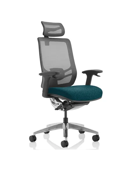 Dynamic Ergo Click Posture Office Chair Bespoke Fabric Seat Maringa Teal Black Mesh Back with Headrest KCUP1934