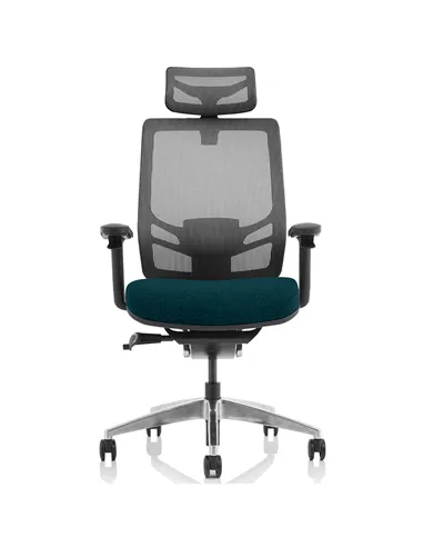 Dynamic Ergo Click Posture Office Chair Bespoke Fabric Seat Maringa Teal Black Mesh Back with Headrest KCUP1934