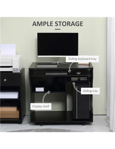 HOMCOM Multi-Storage Compact Work Desk, with Wheels - Black
