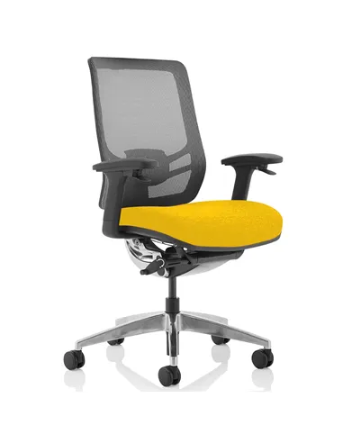 Dynamic Ergo Click Posture Office Chair Bespoke Fabric Seat Senna Yellow Black Mesh Back KCUP1940