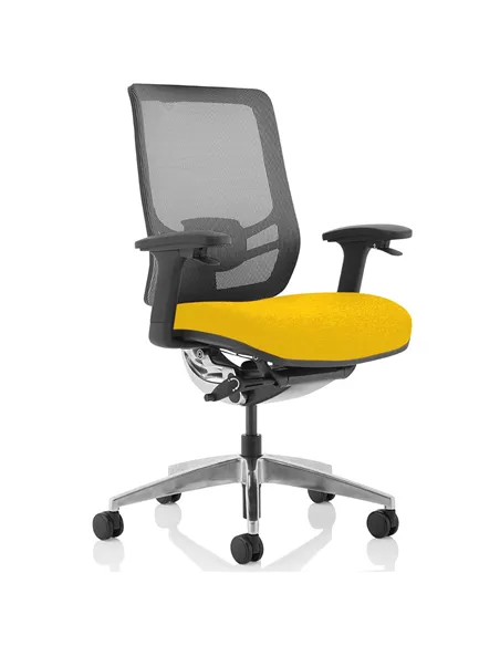 Dynamic Ergo Click Posture Office Chair Bespoke Fabric Seat Senna Yellow Black Mesh Back KCUP1940