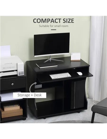 HOMCOM Multi-Storage Compact Work Desk, with Wheels - Black