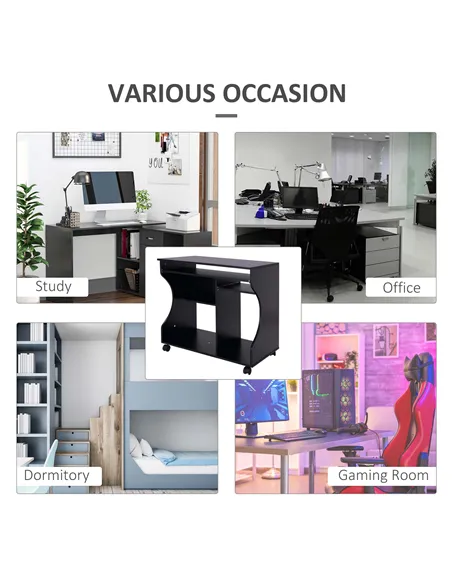 HOMCOM Multi-Storage Compact Work Desk, with Wheels - Black