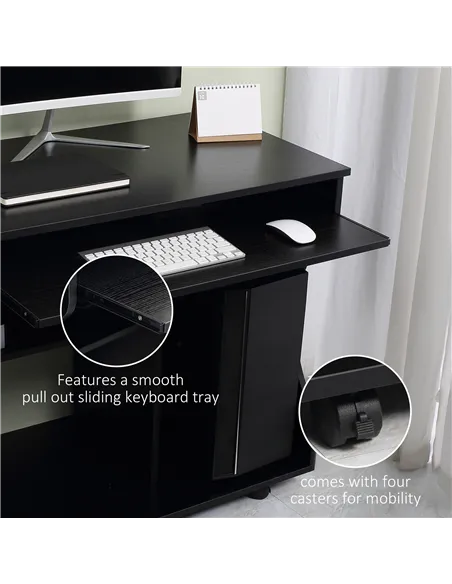 HOMCOM Multi-Storage Compact Work Desk, with Wheels - Black