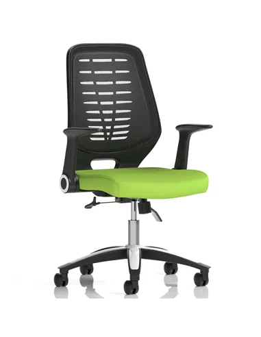 Dynamic Relay Task Operator Chair Bespoke Colour Black Back Myrrh Green With Folding Arms KCUP0506