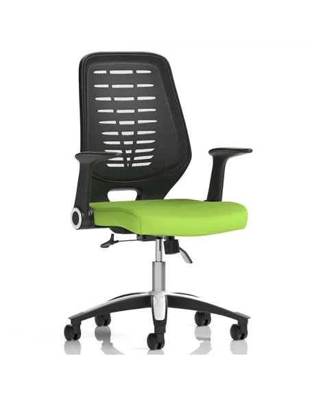 Dynamic Relay Task Operator Chair Bespoke Colour Black Back Myrrh Green With Folding Arms KCUP0506