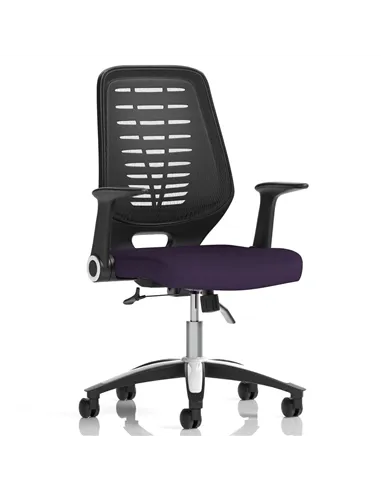 Dynamic Relay Task Operator Chair Bespoke Colour Black Back Tansy Purple With Folding Arms KCUP0512