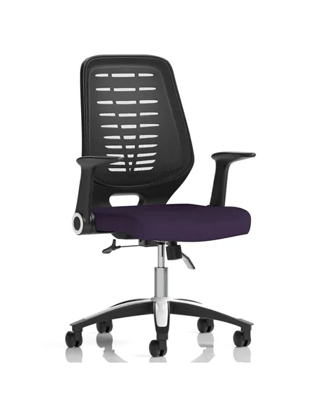 Dynamic Relay Task Operator Chair Bespoke Colour Black Back Tansy Purple With Folding Arms KCUP0512
