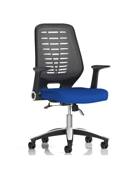 Dynamic Relay Task Operator Chair Bespoke Colour Silver Back Stevia Blue With Folding Arms KCUP0515