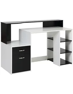 HOMCOM Computer Desk with Drawers and Storage Shelves, Office Desk Writing Table with Printer Stand, Large Workstation for Study