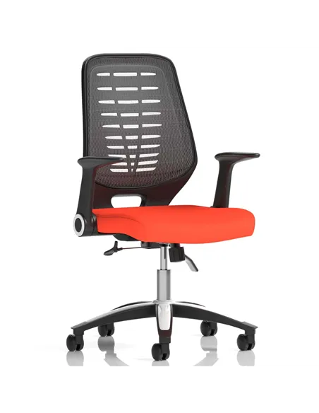 Dynamic Relay Task Operator Chair Bespoke Colour Silver Back Tabasco Orange With Folding Arms KCUP0516