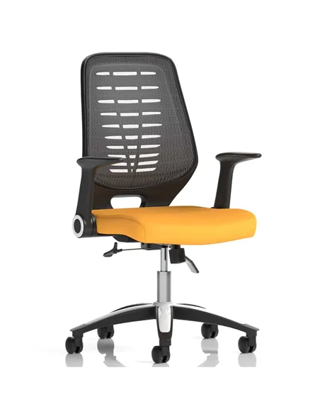 Dynamic Relay Task Operator Chair Bespoke Colour Silver Back Senna Yellow With Folding Arms KCUP0517