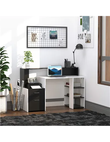 HOMCOM Computer Desk with Drawers and Storage Shelves, Office Desk Writing Table with Printer Stand, Large Workstation for Study
