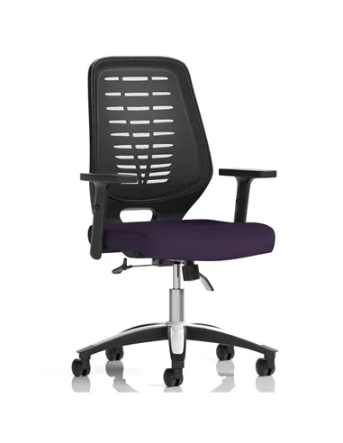 Dynamic Relay Task Operator Chair Bespoke Colour Black Back Tansy Purple With Height Adjustable Arms KCUP2072