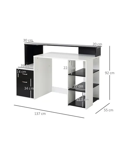 HOMCOM Computer Desk with Drawers and Storage Shelves, Office Desk Writing Table with Printer Stand, Large Workstation for Study