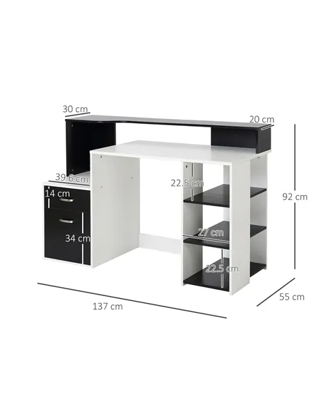 HOMCOM Computer Desk with Drawers and Storage Shelves, Office Desk Writing Table with Printer Stand, Large Workstation for Study