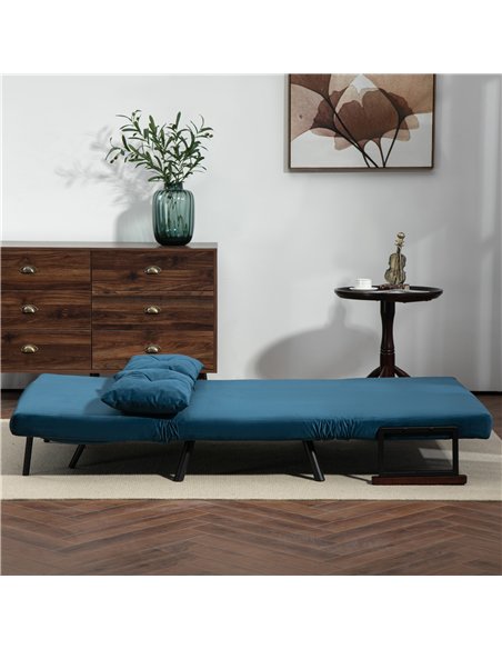 HOMCOM 4-in-1 Velvet-Feel Double Sofa Bed, with Pillows - Blue