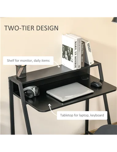 HOMCOM Writing Desk Computer Table Home Office PC Laptop Workstation Storage Shelf 84L x 45W cm Black