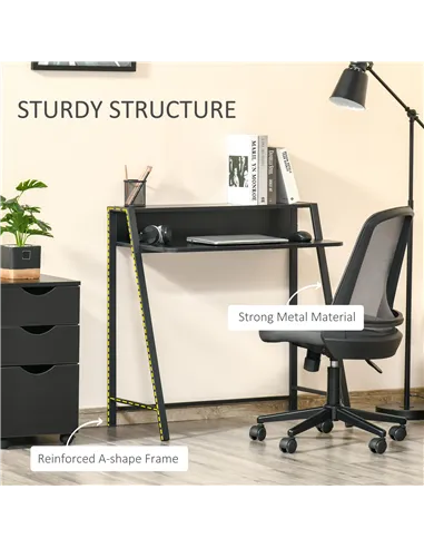 HOMCOM Writing Desk Computer Table Home Office PC Laptop Workstation Storage Shelf 84L x 45W cm Black