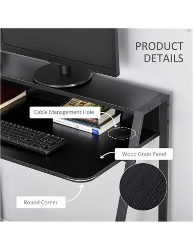 HOMCOM Writing Desk Computer Table Home Office PC Laptop Workstation Storage Shelf 84L x 45W cm Black