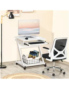 HOMCOM Movable Computer Desk with 4 Moving Wheels Sliding Keyboard Tray Home Office Workstation White 2