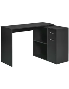 HOMCOM L-Shaped Desk, Corner Computer Desk, Adjustable Study Table with Storage Shelf, Drawer and Cabinet, Workstation for Home 