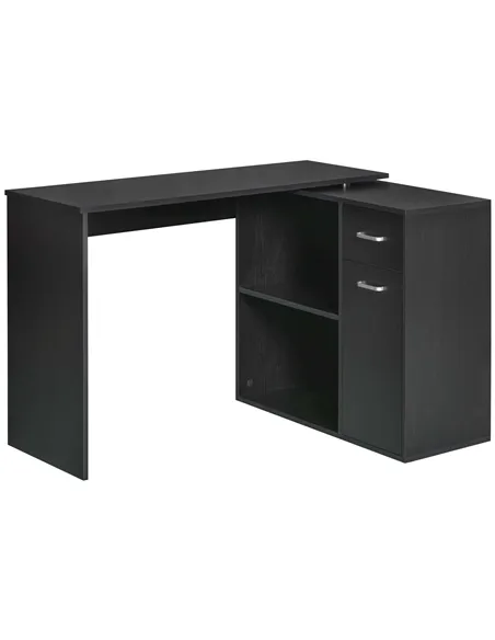 HOMCOM L-Shaped Desk, Corner Computer Desk, Adjustable Study Table with Storage Shelf, Drawer and Cabinet, Workstation for Home 
