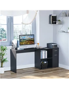 HOMCOM L-Shaped Desk, Corner Computer Desk, Adjustable Study Table with Storage Shelf, Drawer and Cabinet, Workstation for Home  2