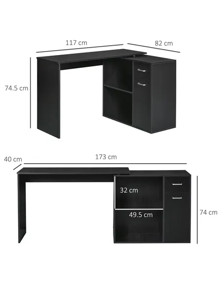 HOMCOM L-Shaped Desk, Corner Computer Desk, Adjustable Study Table with Storage Shelf, Drawer and Cabinet, Workstation for Home 