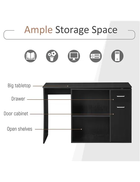 HOMCOM L-Shaped Desk, Corner Computer Desk, Adjustable Study Table with Storage Shelf, Drawer and Cabinet, Workstation for Home 